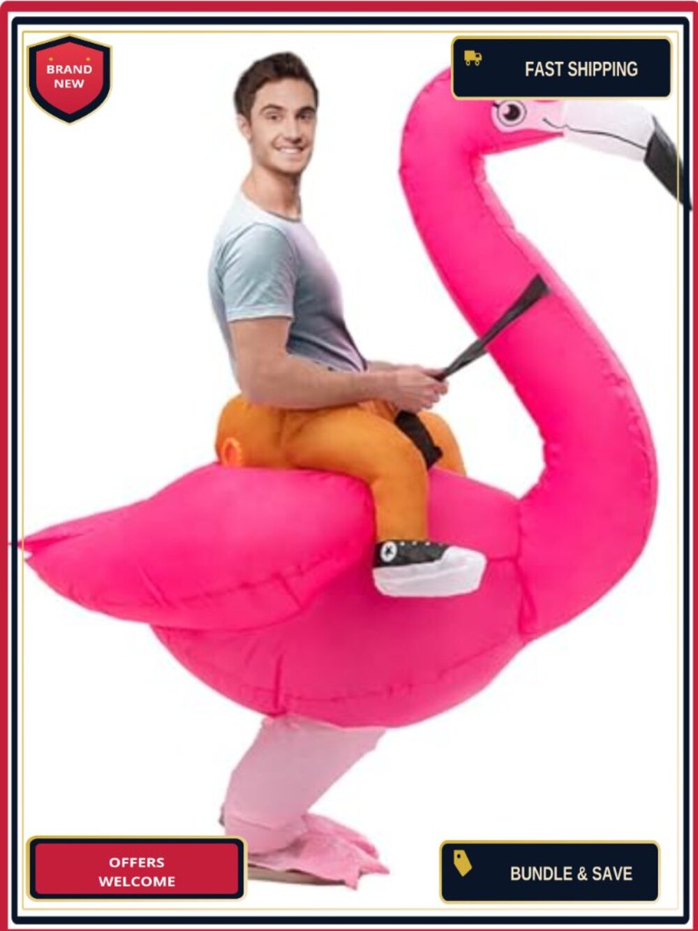 Adult Inflatable Flamingo Costume Polyester Blow Up Jumpsuit for Halloween Party